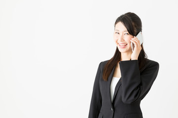 asian businesswoman talking on white background