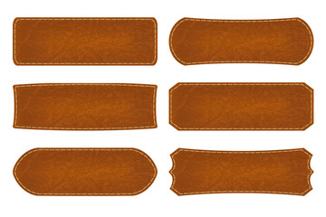 Fototapeta na wymiar Set of 6 shapes leather sign labels