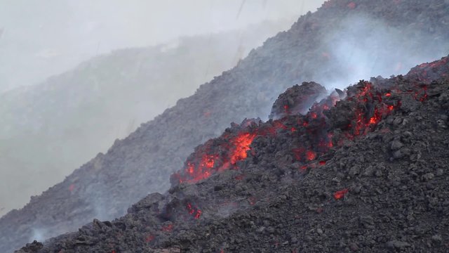 Lava flow. Etna eruption in July 2014