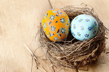 Easter eggs in nest