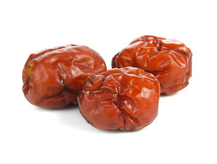 Dried jujube fruits on white background