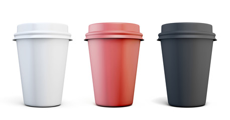 Set of plastic coffee cups of different colors