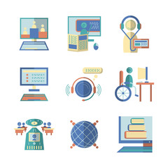 Flat color vector icons for e-education