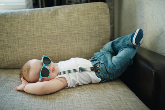 cute little boy in sunglasses