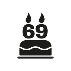 Fototapeta premium The birthday cake with candles in the form of number 69 icon. Birthday symbol. Flat