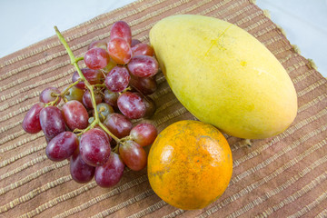 oranges, grapes, mango