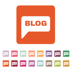 The speech bubble with a blog icon. Internet and forum, chat, online symbol. Flat