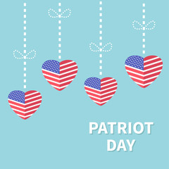 Obraz premium Hanging heart flags Star and strip Patriot day Flat design