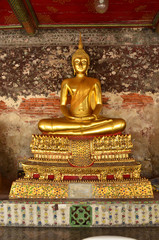 buddha,statue,Bangkok,temple,color,gold,wall,background,yellow