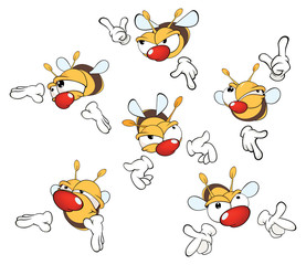 Obraz premium illustration of a set of cute cartoon yellow bees