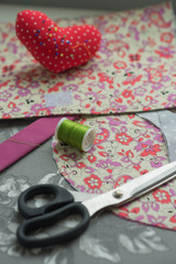 sewing stuff - scissors, fabrics, thread