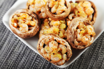 Mushrooms stuffed with shrimps