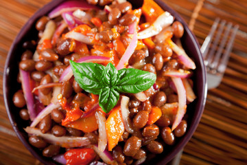 Bean salad with peppers and onion