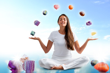 Conceptual yoga with gemstones.