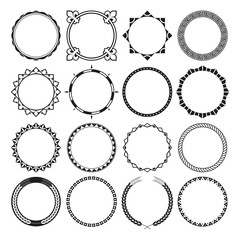 Collection of Round Decorative Border Frames with Clear Background. Ideal for vintage label designs.