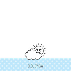Cloudy day with sun icon. Overcast weather sign.