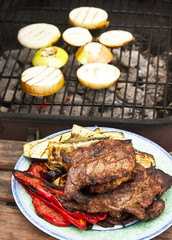 Tasty grilled pork with vegetables