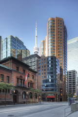 Fototapeta na wymiar Vertical of Toronto buildings with CN tower in background
