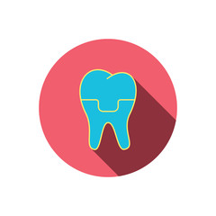 Dental crown icon. Tooth prosthesis sign.
