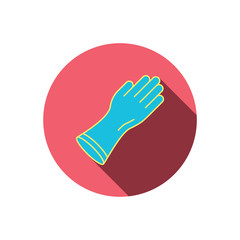 Rubber gloves icon. Latex hand protection sign.