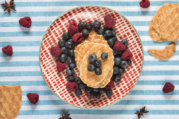Waffles with berries breakfast