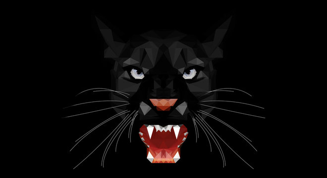Low Poly - aggressive Puma - black - portrait - snarl 
