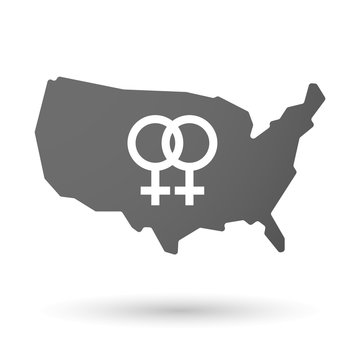 USA map icon with a lesbian sign