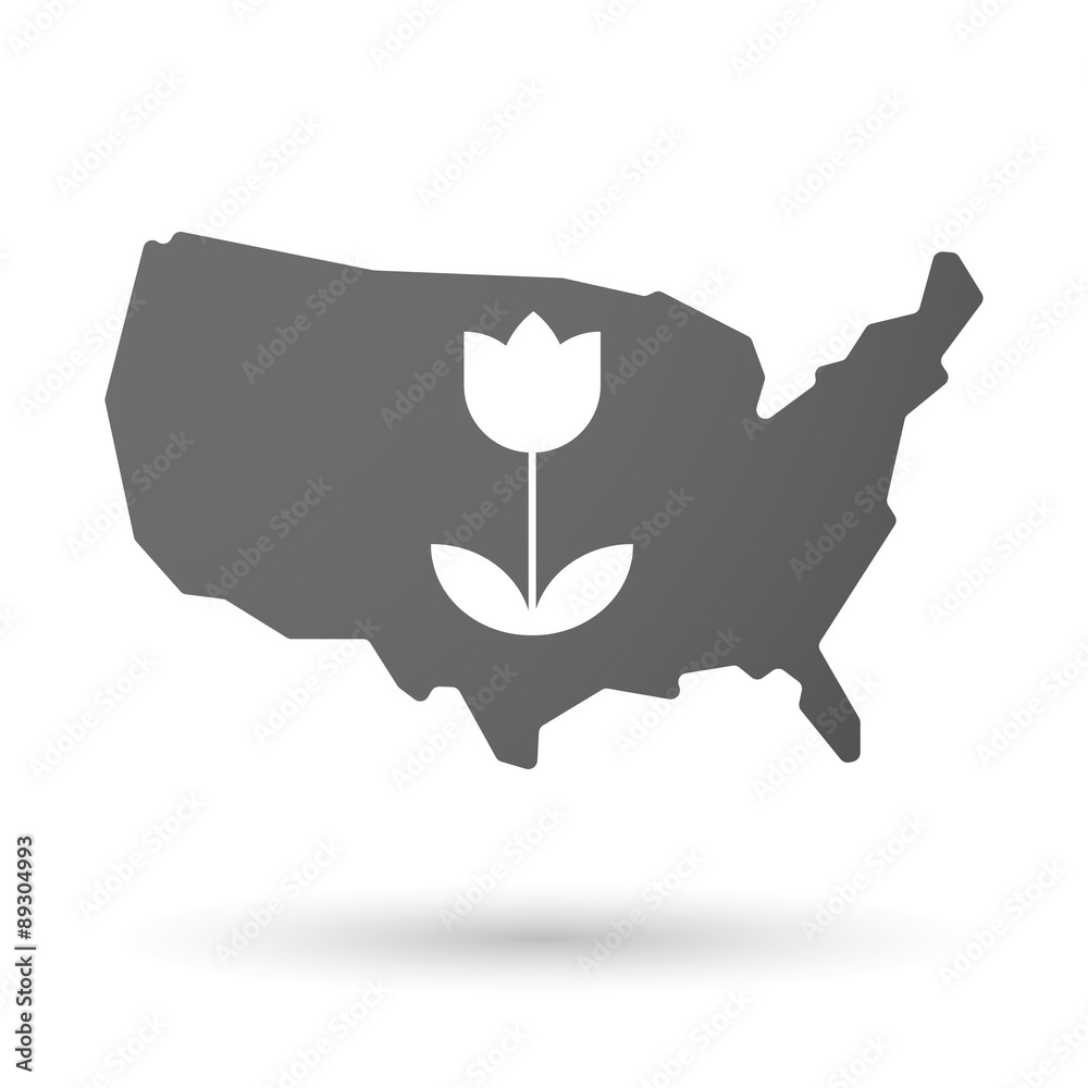 Sticker USA map icon with a tulip