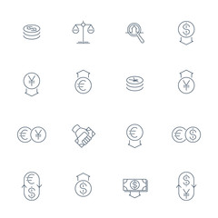 Currency, forex trading, dollar, euro, yuan, thin line icons, vector illustration, eps10, easy to edit