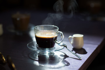 cup of hot coffee on the table