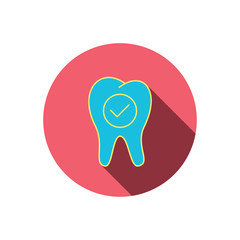 Check tooth icon. Stomatology sign.