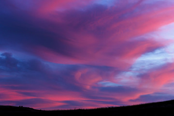 Puesta de sol. Atardecer en la alameda. Colores en el cielo. Tardes de verano. Siluetas en el crepúsculo.