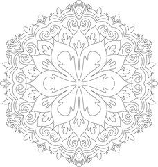Abstract vector black round lace design in mono line style - man