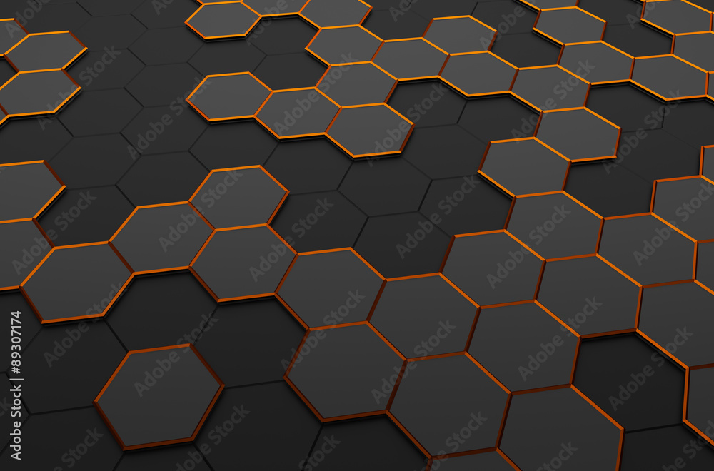 Poster abstract 3d rendering of surface with hexagons.