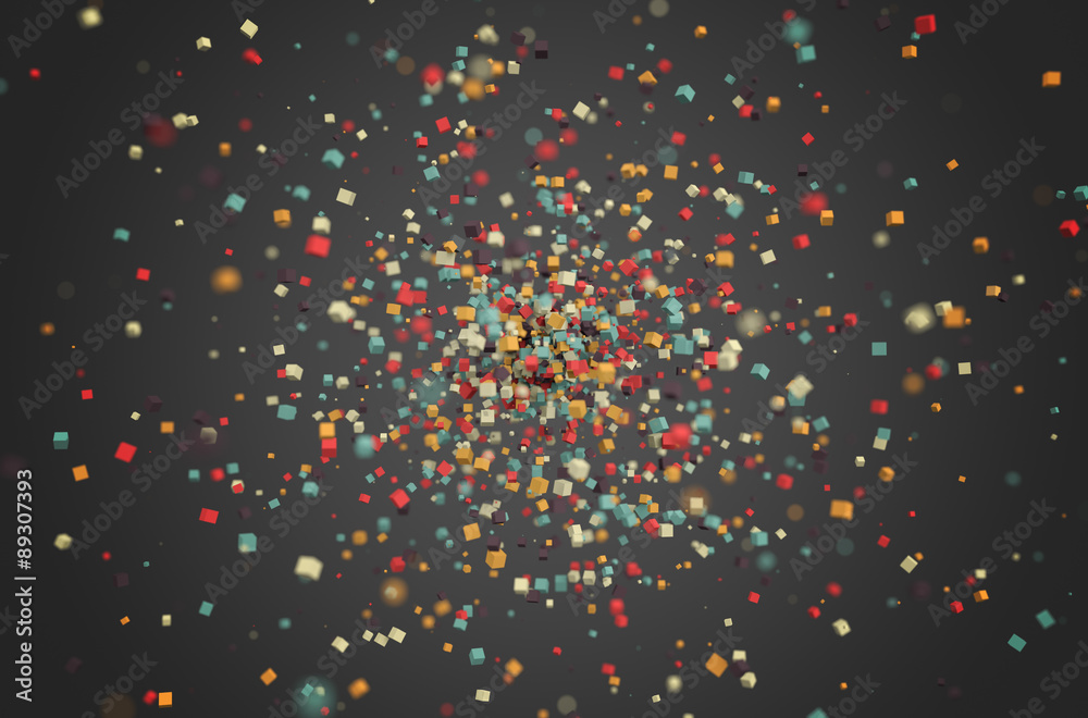 Poster abstract rendering of colored chaotic particles.
