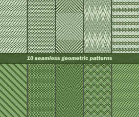 10 seamless abstract geometric patterns in green colors