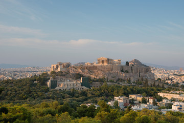 Fototapeta na wymiar Parthenon and Herodium construction in Acropolis Hill in Athens