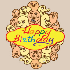 PrintGreeting card happy birthday. Small funny monsters.