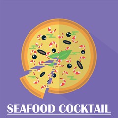Seafood cocktail pizza vector illustration.
