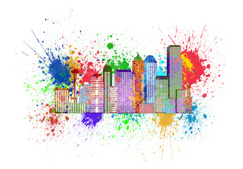 Fototapeta premium Seattle Skyline with Paint Splatter Illustration