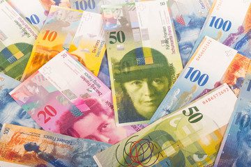 100, 50, 20, and 10 CHF Swiss banknotes