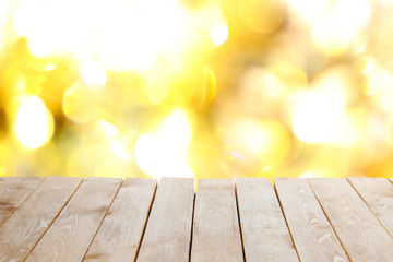 Wooden table  with abstract  blur background