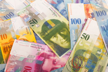 100, 50, 20, and 10 CHF Swiss banknotes
