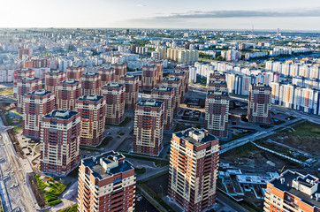 Bird eye view on sleeping neighborhood. Tyumen. Russia