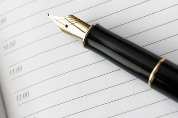 Fountain pen lying on the diary