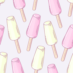 Seamless pattern with doodle fruity ice cream and drops