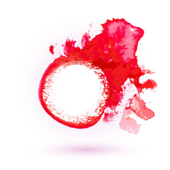 Red watercolor and pencil drawing label