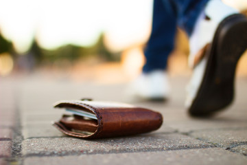 Girl has lost her wallet with money on city street