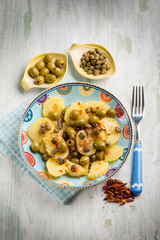 potatoes salad with green olives capers and hot chili pepper