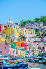 italian island procida is famous for its colorful marina, tiny narrow streets and many beaches...